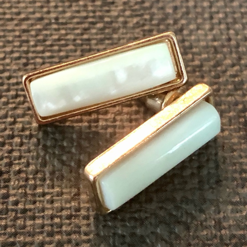 Mint Green Earrings Rectangular Gold Studs